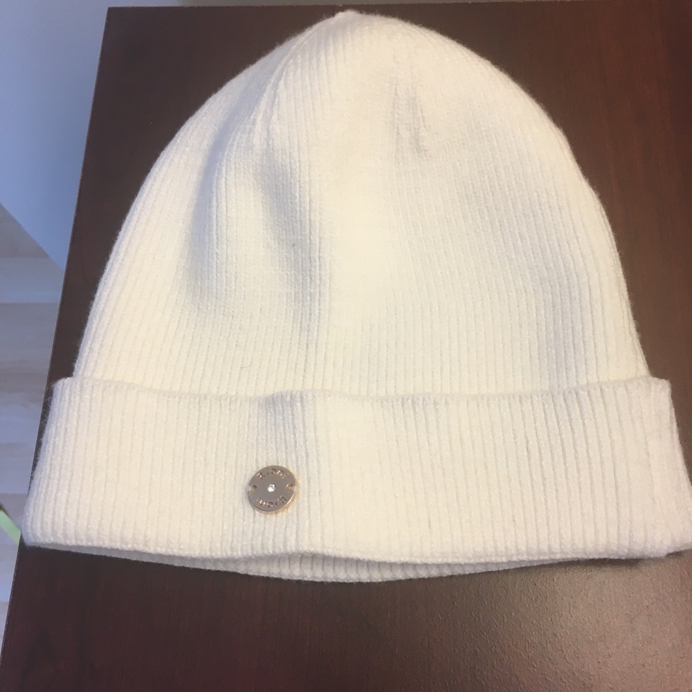 White Knit Beanie with Button Detail